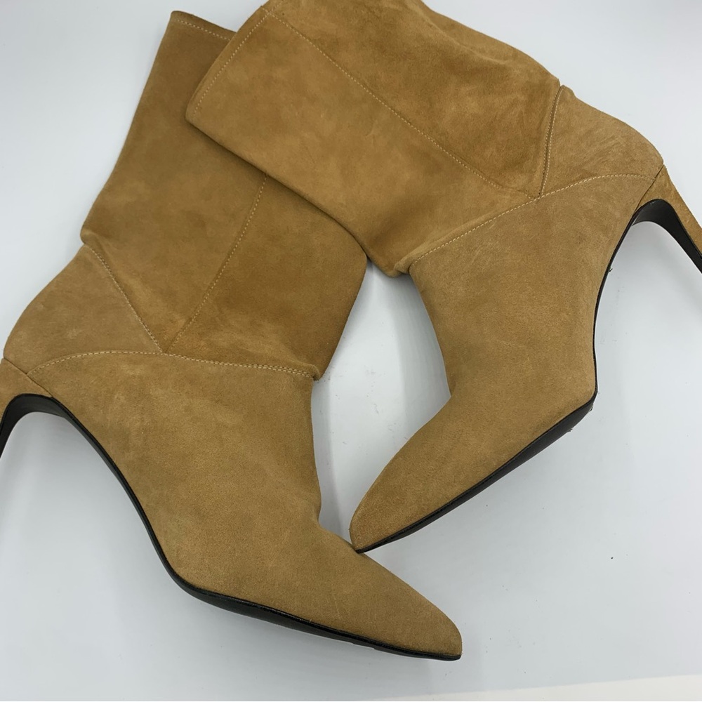 ALL SAINTS Orlana Suede Boots Caramel Brown Size 10 Stiletto MSRP $299